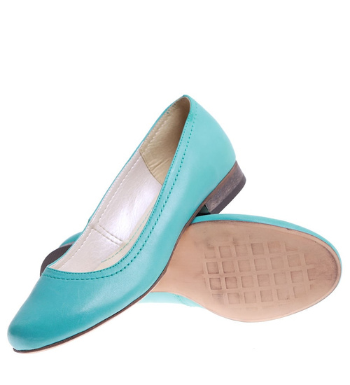 Skórzane turkusowe balerinki damskie /A4-2 SR86/