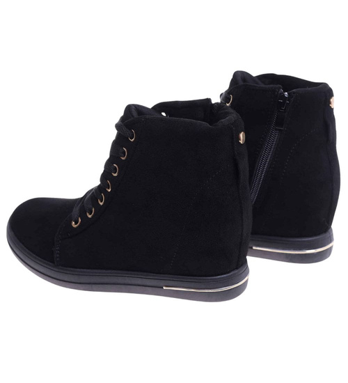 Czarne sneakersy damskie na koturnie /F4-2 18133 T397/