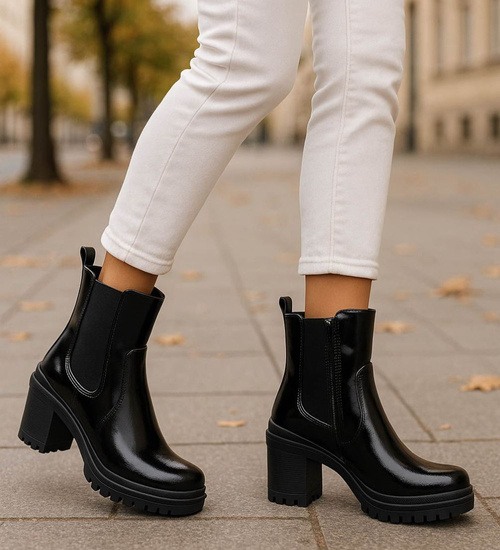 Czarne botki na grubym obcasie i platformie /C5-3 18312 T432/
