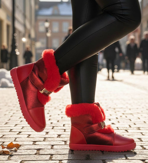 Czerwone dziewczęce trapery z futerkiem /G5-2 15037 T392/