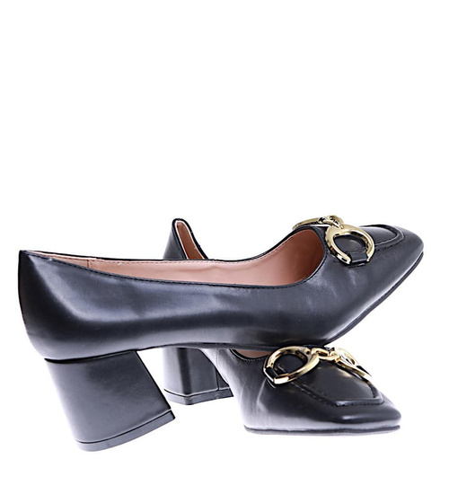 Kobiece czarne czółenka damskie na klocku /G1-3 15250 T293/