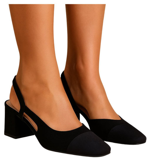 Czarne wsuwane czółenka na obcasie /B5-2 17930 W152/