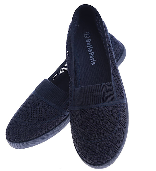 Przewiewne damskie tenisówki slip on z koronki Granatowe /C1-2 14053 S151/