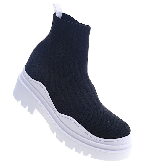 Czarne trampki damskie na platformie /G10-3 13376 T292/