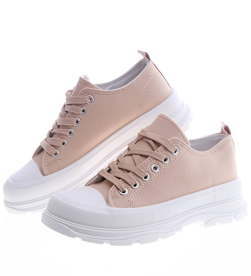 Mega modne damskie trampki Beżowe /G2-3 9383 S291/