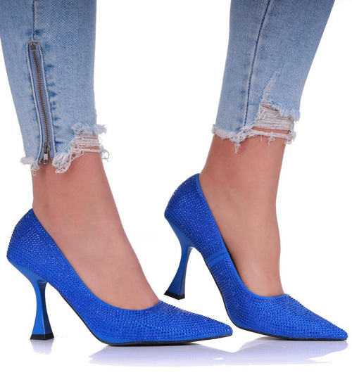 Niebieskie czółenka szpilki z dżetami /A3-3 17209 G121/