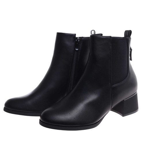 Klasyczne damskie botki na niskim obcasie Czarne /G13-3 18382 W484/