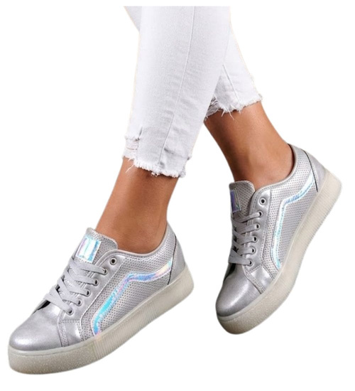 Srebrne trampki creepersy na platformie /F7-3 10818 S198/