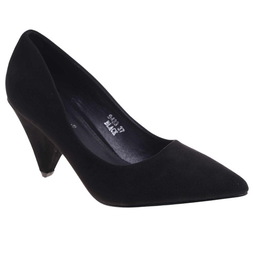 Czarne zamszowe czółenka damskie na obcasie /E5-2 12153 T197/