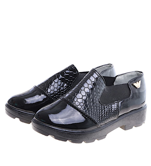 Czarne wsuwane dziewczęce półbuty /B2-3 14944 T039/