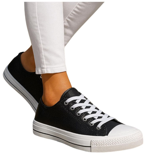 Czarno białe niskie trampki męskie /B3-2 17985 T232/