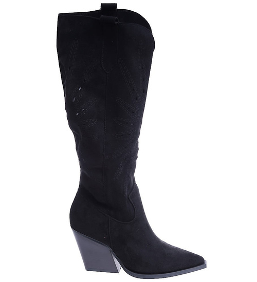 Ażurowe kozaki kowbojki Czarne /E1-1 14758 T992/