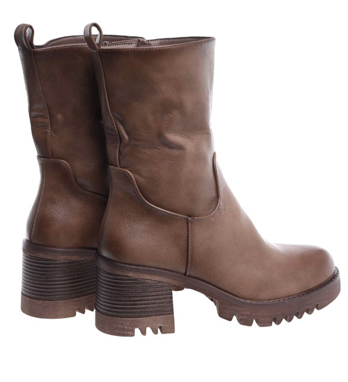 Botki na obcasie klocku Khaki /F6-3 18308 T4/