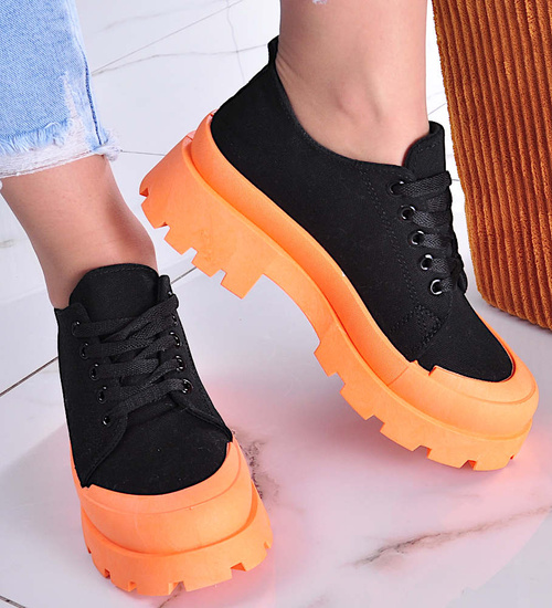 Czarno pomarańczowe trampki creepersy na platformie /F9-3 11324 T597/