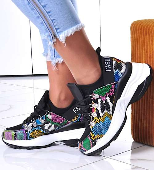 Damskie buty sportowe na platformie Czarne /G8-2 12392 S394/