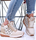 Beżowe damskie sneakersy na koturnie /G6-1 15911 D383/