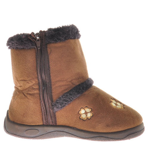 Brązowe kapcie na suwak z futerkiem /E5-1 10276 S095/