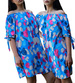 Niebieska letnia sukienka z kolorowym printem /UB738 S198/