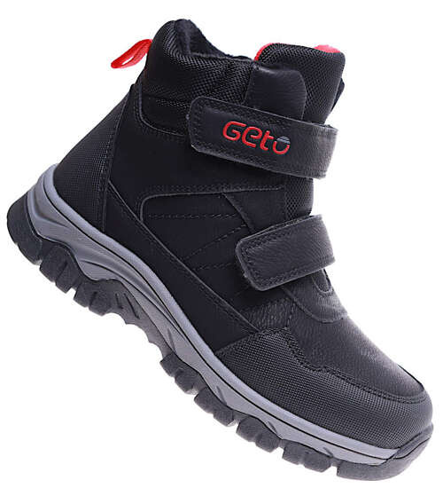 Ocieplane czarne chłopięce buty trekkingowe na rzepy /A7-3 17138 T633/