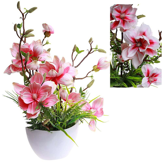 Różowa lilia w doniczce- sztuczne kwiaty Kompozycja 60 cm KOMP55