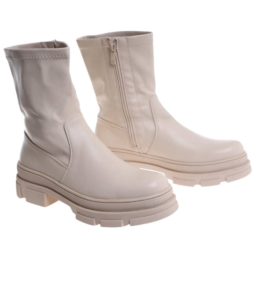 Beżowe zimowe botki workery na platformie /F9-2 18528 T288/