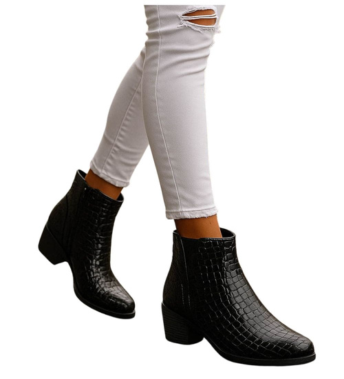 Ocieplane czarne botki na grubym obcasie /A9-3+h2 18268 T2/