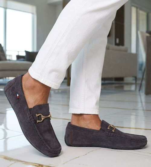 Wsuwane męskie półbuty szare mokasyny /C1-3 18655 T394/