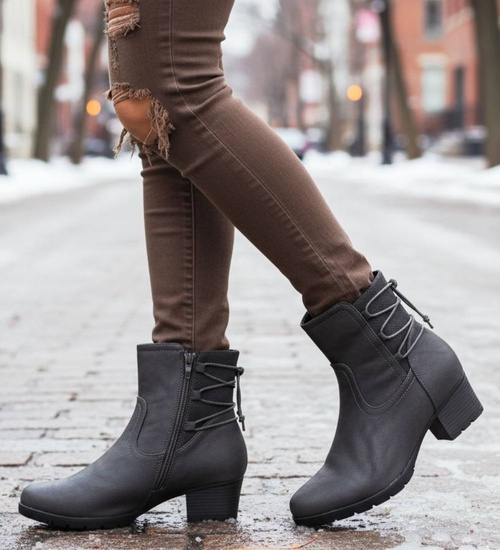 Zimowe szare botki na niskim obcasie /F5-3 18506 T386/