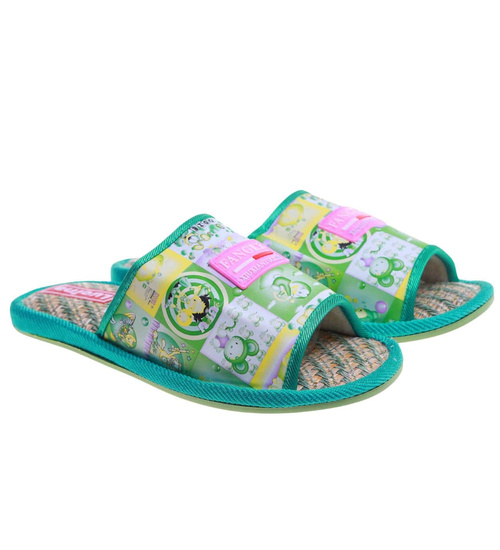 Zielone materiałowe kapcie damskie /G8-1 17592 T2-5/