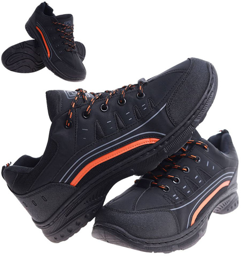 Sznurowane męskie buty trekkingowe Czarne /A8-1 10395 S393/