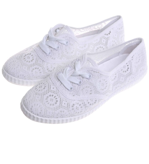 Tenisówki damskie białe ażurowe wiązane /D1-2 17824 T234/