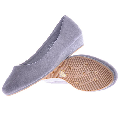 Damskie szare balerinki na niskim koturnie /D2-2 12558 T218/