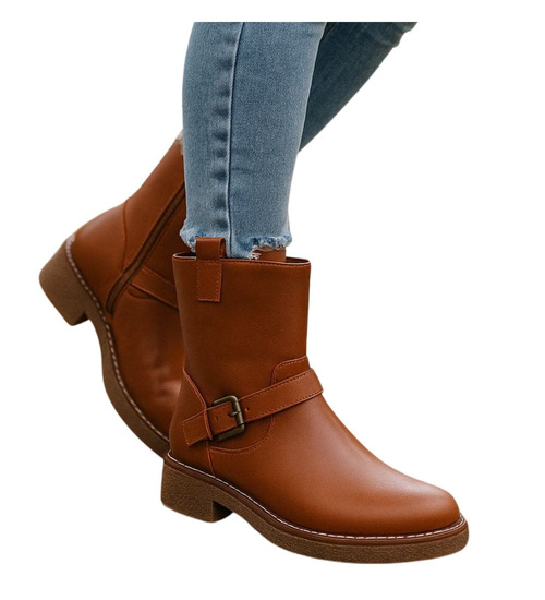 Karmelowe botki damskie z klamerkami /i5-3 h2 18398 W288/