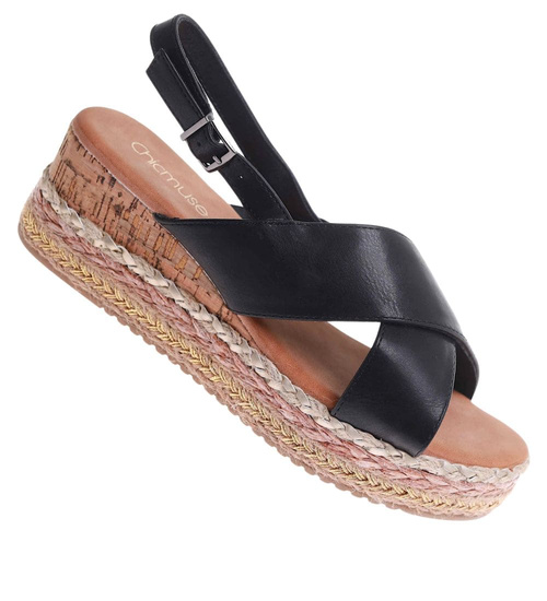 Czarne sandały espadryle na platformie /C1-2 17714 G2/