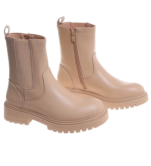 Beżowe botki damskie z ociepleniem /A4-2 18501 T238/