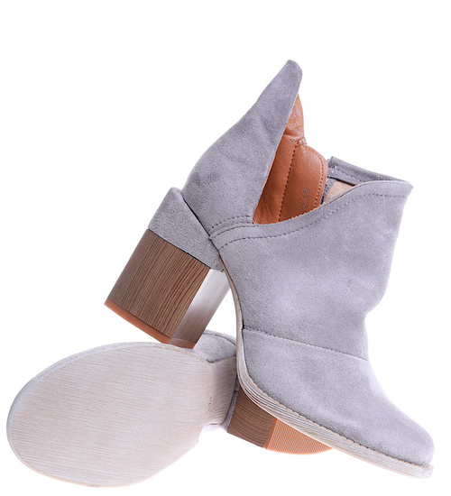 Modne botki damskie na klocku SZARE /E10-3 6218 S476/ 