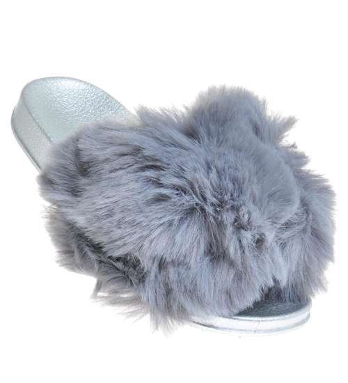 Klapki z futerkiem dziewczęce Szare /A10-1 10094 S291/ Klapki z futerkiem dziewczęce Szare /A10-1 10094 S291/