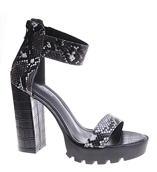 Czarno białe kobiece sandały na obcasie /G13-1 12075 T393/