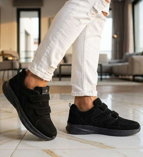 Czarne męskie buty sportowe na rzepy sneakersy /G12-1 15790 T289/