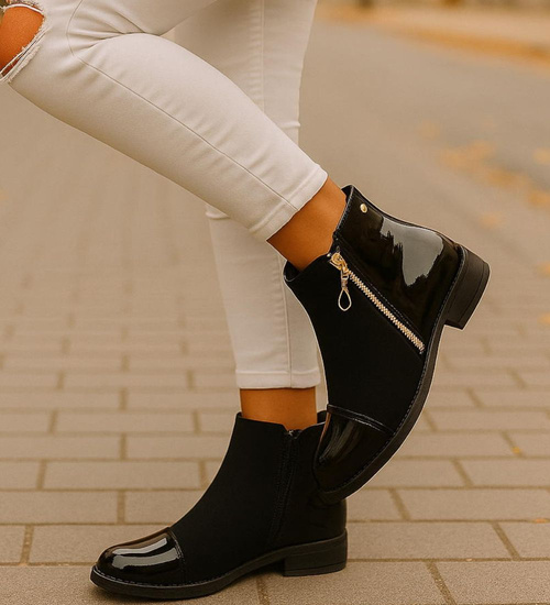 Klasyczne czarne botki damskie ocieplane /E4-2+h2 18327 W400/