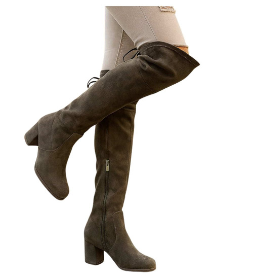 Oliwkowe wysokie kozaki muszkieterki /G1-2 18447 T387/