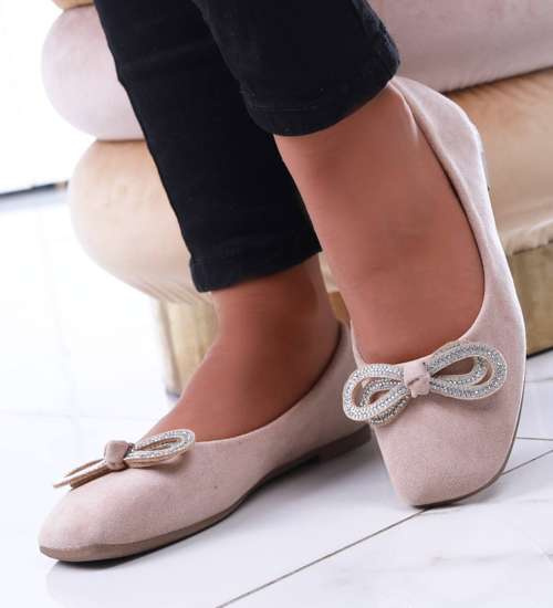  Wiosenne balerinki z błyszczącą kokardką Khaki /G10-3 13710 T213/