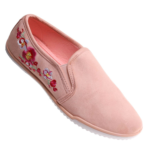 Jasno różowe tenisówki z kwiatowym haftem /F5-2 17875 T142/