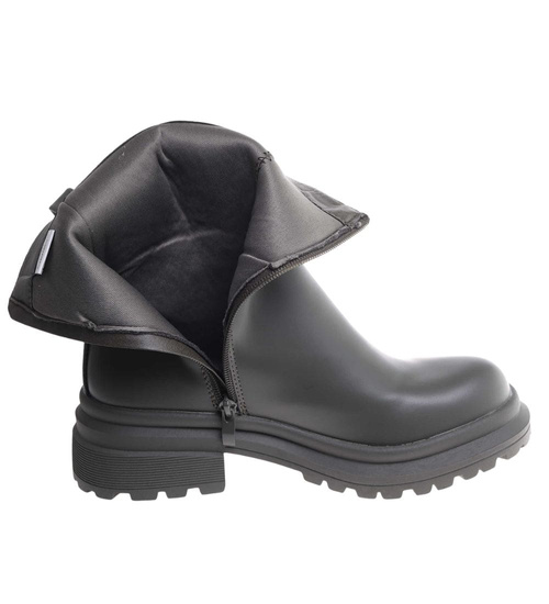 Zielone botki damskie na płaskim obcasie /F8-1 18263 W187 +H2/