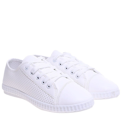 Białe ażurowe tenisówki damskie /B6-2 16028 D383/