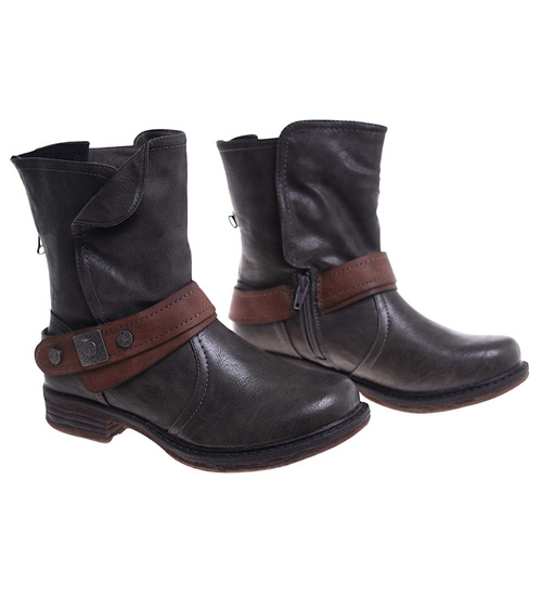 Szare damskie botki na płaskim obcasie /F7-3 12415 T291/