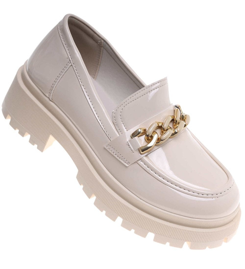 Jasno beżowe damskie półbuty na platformie /C7-318054 T234/