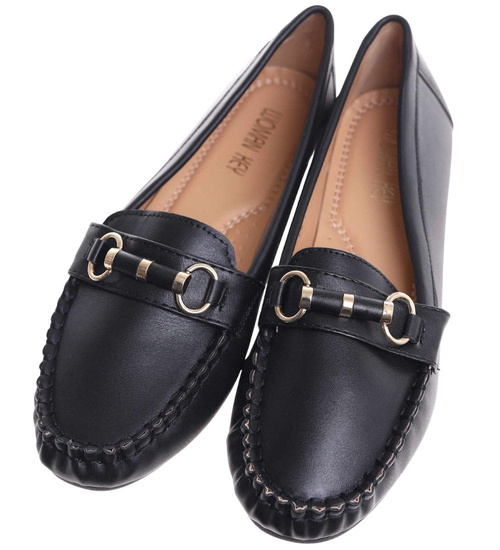 Wsuwane czarne baleriny lordsy z ozdobą /H2 18471 W7-38/