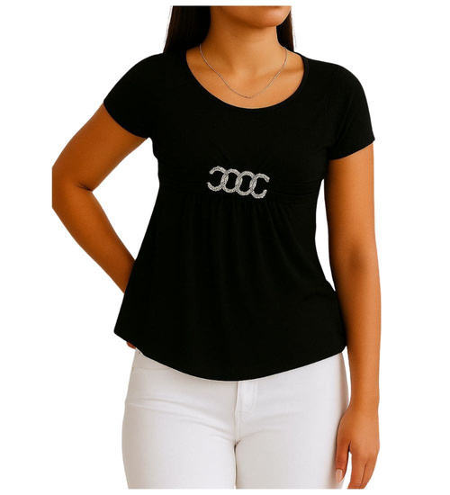 Czarna koszulka bluzka damska z ozdobą /H2-K40 UB937 S0/