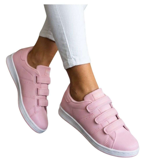 Snekaersy damskie różowe pastelowe na rzepy /E8-2 18697 T177/